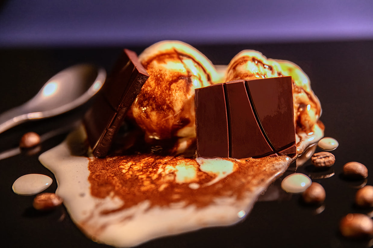 Affogato dessert with chocolate bar pieces