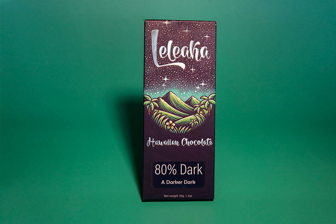 Leleaka 80% bar packaging on green background