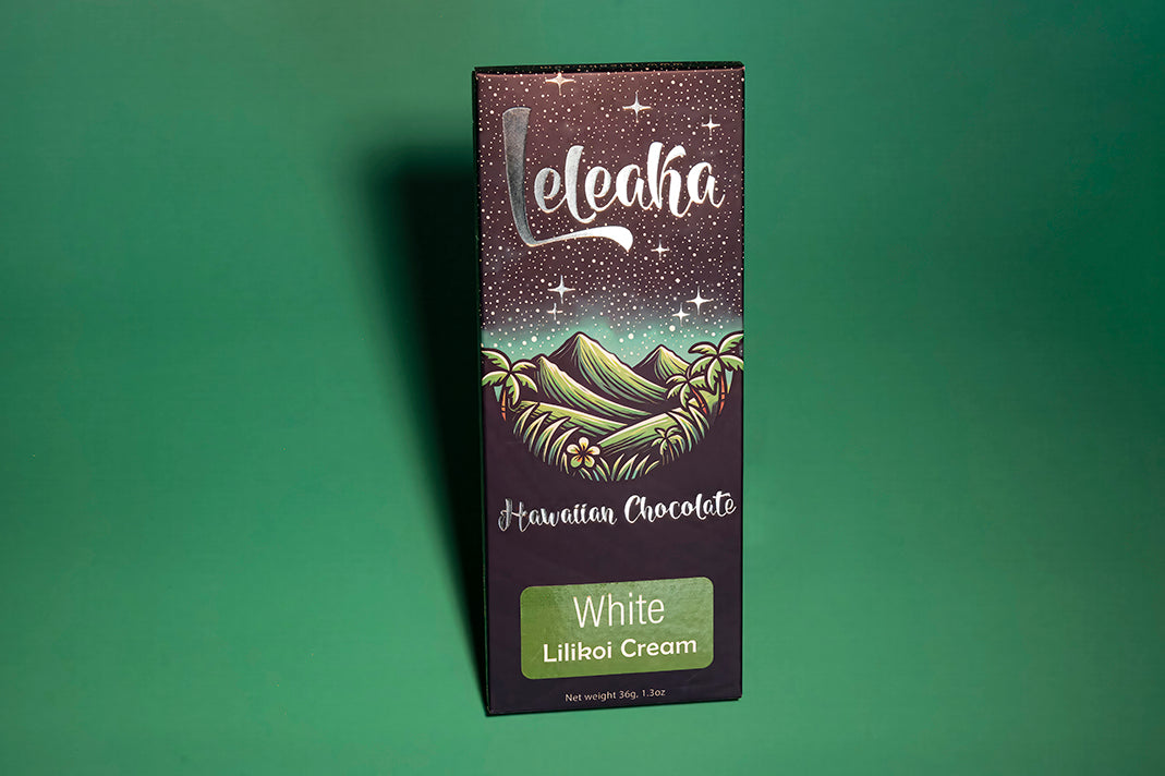 Leleaka lilikoi cream bar packaging on green background