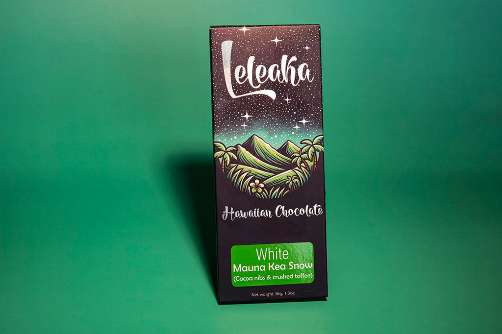 Mauna Kea Snow bar packaging on green background