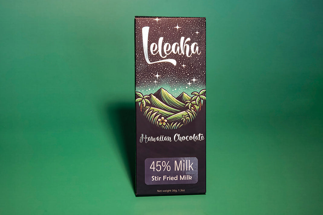 Leleaka stir fried milk bar packaging on green background